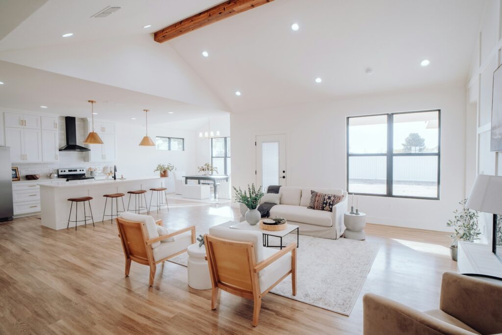 A bright, freshly cleaned living room