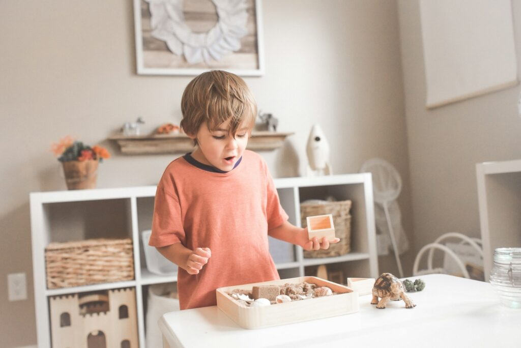 A bright, beautifully organized kids playroom